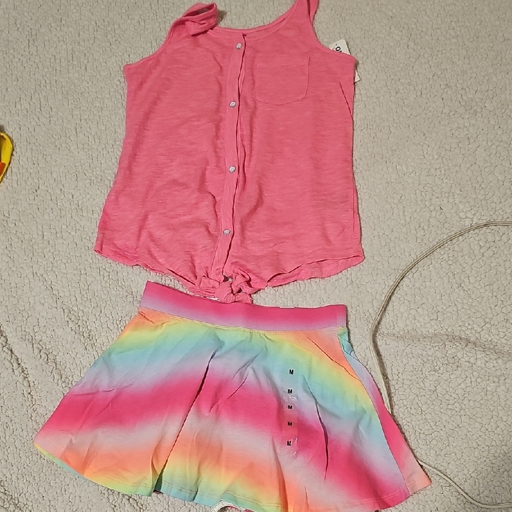 Old Navy Pink Tank and Rainbow Skirt Set